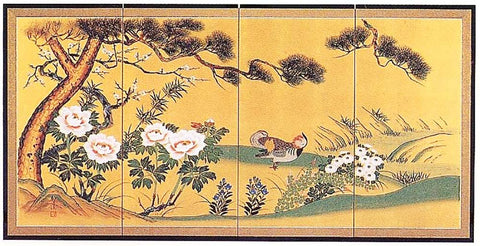 Tominaga Jyuho - Japanese Traditional Hand Paint Byobu (Gold Leaf Folding Screen) - X127 - Free Shipping