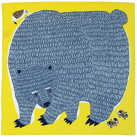 Kata Kata - Bear & Bird Yellow　オーガニック くまととり イエロー - Furoshiki   50 x 50 cm