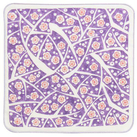 Takehisa Yumeji - Eda Ume (Plum) Purple - Gauze Towel (Handkerchief)  ガーゼタオルハンカチ 枝梅 ムラサキ 25 x 25 cm