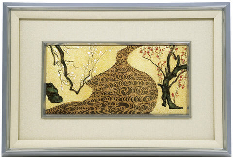 Saikosha - #002-09 Ogata Korin Kohaku Bai-zu (Framed Cloisonné ware) - Free Shipping