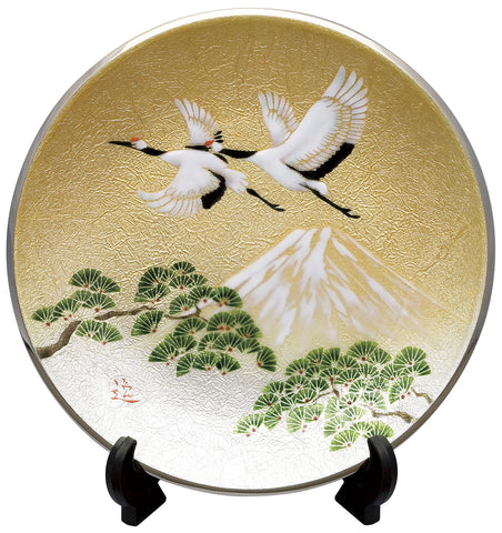 Saikosha - #005-12 Pair of crane and Pine (Cloisonné ware ornamental plate) 27.00 cm - Free Shipping