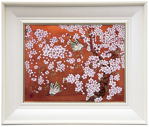Saikosha - #015-03 Sakura & Swallowtail Butterfly (Framed Cloisonné ware) - Free Shipping