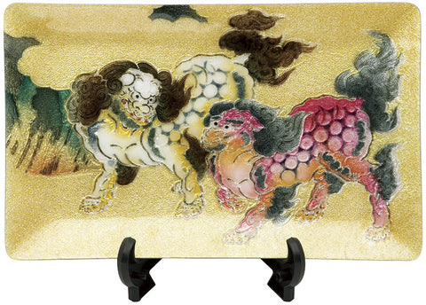 Saikosha - #002-03 Kano Eitoku Karajishi-Zu  (Cloisonné ware ornamental plate) - Free Shipping