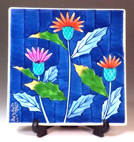 Fujii Kinsai Arita Japan - Somenishiki Azami ceramic plate picture - Free Shipping