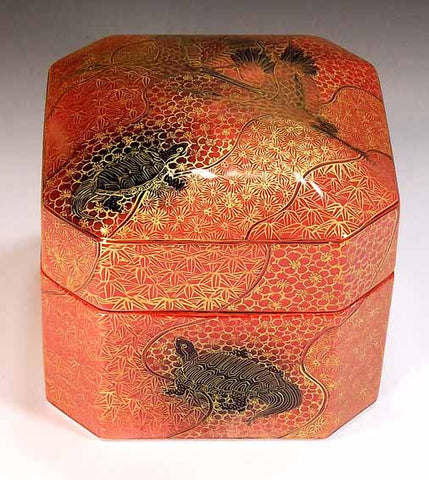 Fujii Kinsai Arita Japan - Yurisai Kinran  Porcelain box Crane and turtle (Superlative Collection) - Free Shipping
