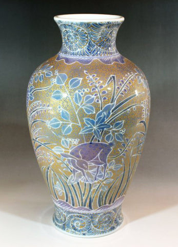 Fujii Kinsai Arita Japan - Yurisai Kinran Dear, Ornamental vase 30.60 cm  (Superlative Collection) - Free Shipping