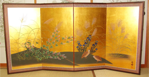 Japanese Traditional Hand Paint Byobu (Gold Leaf Folding Screen) - T 30 - Free Shipping
