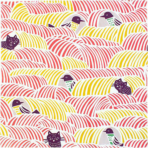 Kata Kata - Neko to Tori (Cats and birds) Pink  ねこととり ピンク- Furoshiki   45 x 45 cm