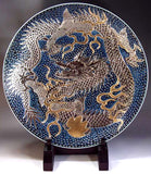 Fujii Kinsai Arita Japan - Tetsuyu Platinum & Gold Rise Dragon Ornamental plate 46.00 cm - Free Shipping