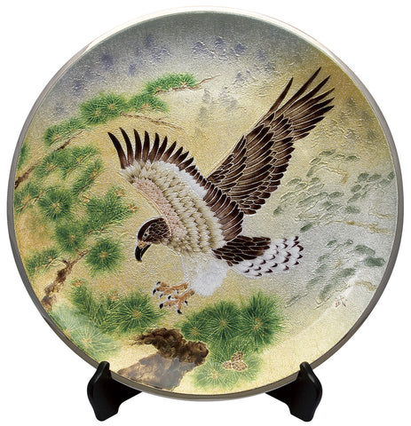 Saikosha - #007-07 Falcon & Pine (Cloisonné ware ornamental plate) 45.00 cm - Free Shipping