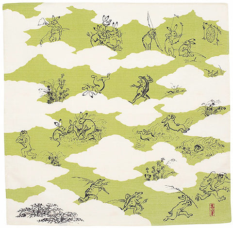 Sumidagawa - Cho Jyu Jinbutsu Giga Green (鳥獣人物戯画) - Furoshiki 48 x 48 cm
