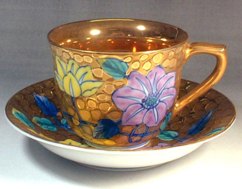 Fujii Kinsai Arita Japan - Somenishiki Golden Tessen Cup & Saucer #2 - Free Shipping