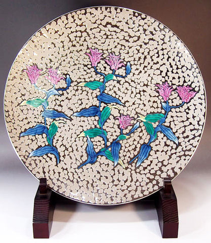 Fujii Kinsai Arita Japan - Somenishiki Platinum Hototogisu Ornamental plate 39.50 cm - Free Shipping