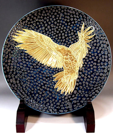 Fujii Kinsai Arita Japan - Tetsuyu Golden Falcon Ornamental plate 39.00 cm  - Free Shipping