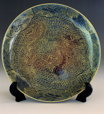 Fujii Kinsai Arita Japan - Yurisai Kinran Rise Dragon Ornamental plate 19.00 cm #2 (Superlative Collection) - Free Shipping