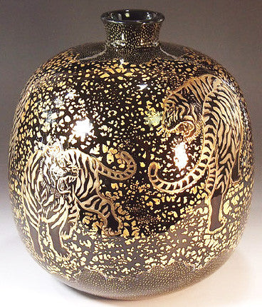 Fujii Kinsai Arita Japan - Tenmokuyu Kinsai Tiger Vase 24.50 cm - Free Shipping