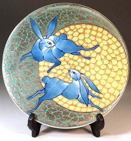 Fujii Kinsai Arita Japan - Somenishiki Platinum & Gold Rabbit  ceramic plate picture #2 - Free Shipping