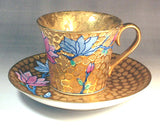 Fujii Kinsai  Arita Japan - Somenishiki Golden Mokuren Cup & Saucer - Free Shipping