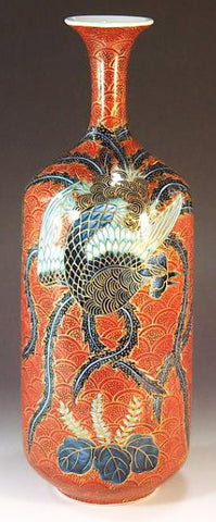 Fujii Kinsai Arita Japan - Somenishiki Kinsai Seigaiha Phoenix Vase 34.50 cm - Free Shipping