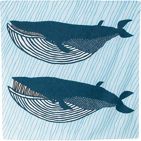 Kata Kata - Water repellent finish -  Fin whale アクアドロップ ナガスクジラ ブルー(撥水加工) - Furoshiki   100 x 100 cm