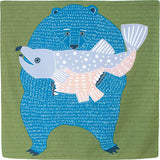 Kata Kata - Water repellent finish - Bear and Salmon アクアドロップ くまとさけ グリーン(撥水加工) - Furoshiki   100 x 100 cm