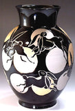 Fujii Kinsai Arita Japan - Tenmokuyu Gold & Platinum Rabbit Vase 23.80 cm - Free Shipping