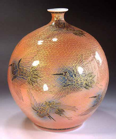 Fujii Kinsai Arita Japan - Yurisai Kinran Crane Ornamental vase 19.00 cm (Superlative Collection) - Free Shipping