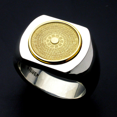 Saito - Heart Sutra 18Kt gold emblem Seal Stand Silver Ring