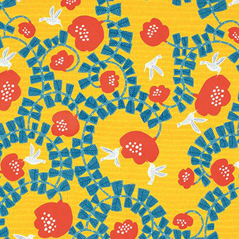 Kata Kata - Hachidori (Hummingbird) Yellow ハチドリ キイロ　- Furoshiki   45 x 45 cm