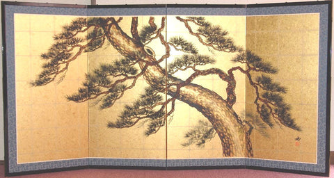 Tominaga Jyuho - Japanese Traditional Hand Paint Byobu (Gold Leaf Folding Screen) - X144 - Free Shipping