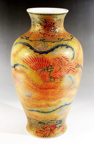 Fujii Kinsai Arita Japan - Yurisai Kinran Phoenix  vase 30.70 cm (Superlative Collection) - Free Shipping