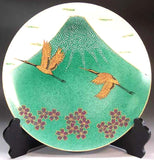 Fujii Kinsai Arita Japan - Ryokusaiyu Kinsai Mt. Fuji ,Crain, Sakura Ornamental plate 26.50 cm - Free Shipping