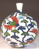 Fujii Kinsai Arita Japan - Somenishiki Tsuru (Crane) & Matsu (Pine) Vase - Free Shipping