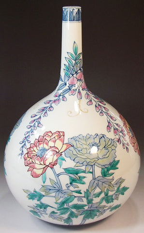 Fujii Kinsai Arita Japan - Somenishiki Shakuyaku & wisteria Vase 30.40 cm - Free Shipping