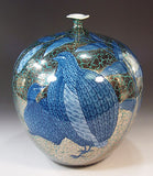 Fujii Kinsai Arita Japan - Somenishiki Platinum Quail Vase 24.80 cm - Free Shipping
