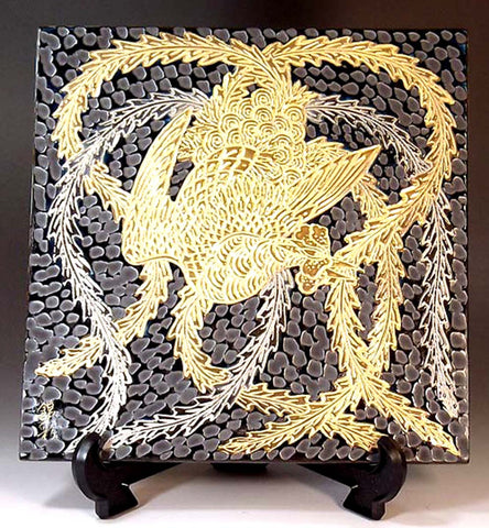 Fujii Kinsai Arita Japan - Tetsuyu Platinum & Gold Phoenix ceramic plate picture - Free Shipping