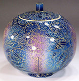 Fujii Kinsai Arita Japan - Somenishiki Kinsai Yurikou Swallow & Wisteria Incense burner 10.70 cm  - Free Shipping