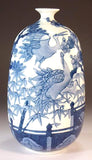 Fujii Kinsai Arita Japan - Sometsuke Sho chiku Bai crane Vase  22.50 cm - Free Shipping