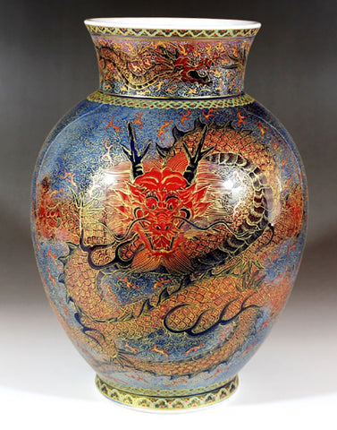 Fujii Kinsai Arita Japan - Yurisai Kinran Rise Dragon Ornamental vase 24.10 cm (Superlative Collection) - Free Shipping