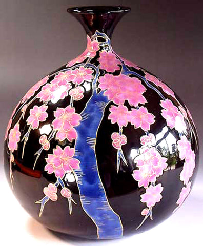 Fujii Kinsai Arita Japan - Tenmokuyu Kinsai Sakura vase 25.50 cm  - Free Shipping