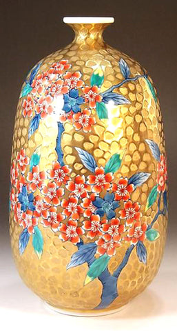 Fujii Kinsai Arita Japan - Somenishiki Golden Sakura Vase 22.50 cm - Free Shipping