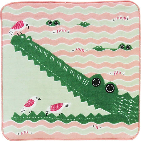 Kata Kata  soft towel 100% cotton - Wani (Crocodile)  Pink   25 x 25 cm