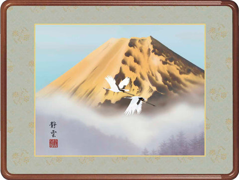 Sankoh Framed Mt. Fuji - 7B5-010 - Ogon Fuji (Golden Mt. Fuji & pair of cranes)