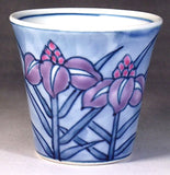 Fujii Kinsai Arita Japan - Somenishiki Shobu (Iris) Sake Cup (Guinomi) - Free shipping