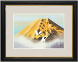 Sankoh Framed Mt. Fuji - G4-BF009L - Ogon Fuji (Golden Mt. Fuji & pair of cranes)