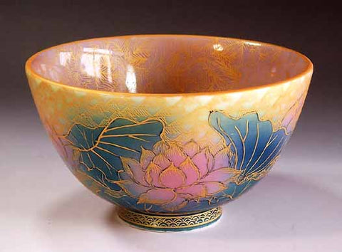 Fujii Kinsai Arita Japan - Yurisai Kinran Lotus flower Tea cup for Tea ceremony (Superlative Collection) - Free Shipping