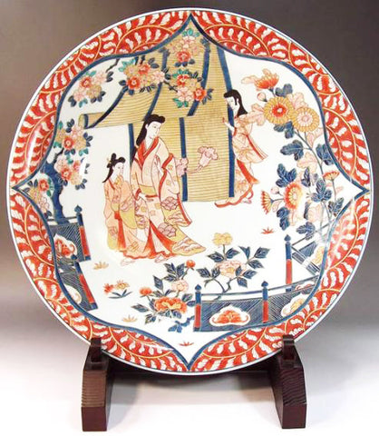 Fujii Kinsai Arita Japan - Reproduced Koimari Somenishiki Kinsai Karakusa wari Genroku beauty Ornamental plate 45.00 cm - Free Shipping