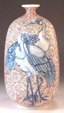 Fujii Kinsai Arita Japan - Somenishiki Shuun couple crane Vase  22.50 cm - Free Shipping