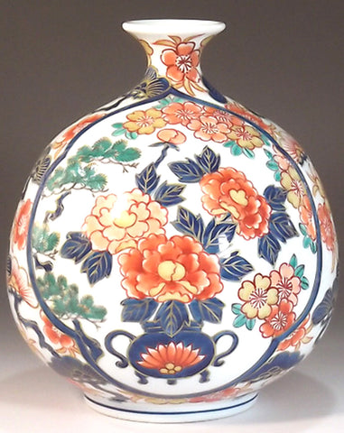 Fujii Kinsai Arita Japan - Reproduced Koimari Somenishiki Kinsai Hanakagozu Vase 17.50 cm - Free Shipping