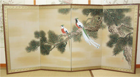 Japanese Traditional Hand Paint Byobu (Silk Folding Screen) - T 20 - Free Shipping